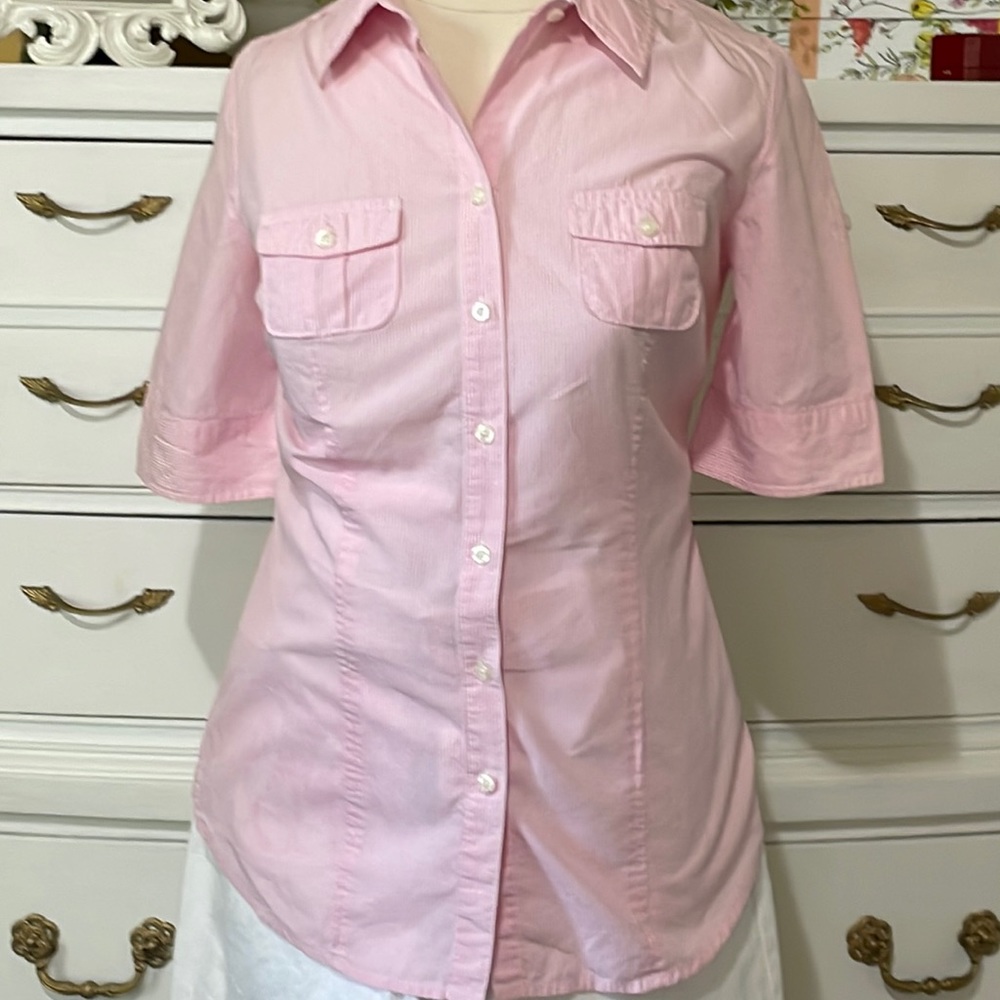 American Eagle pink & white striped blouse